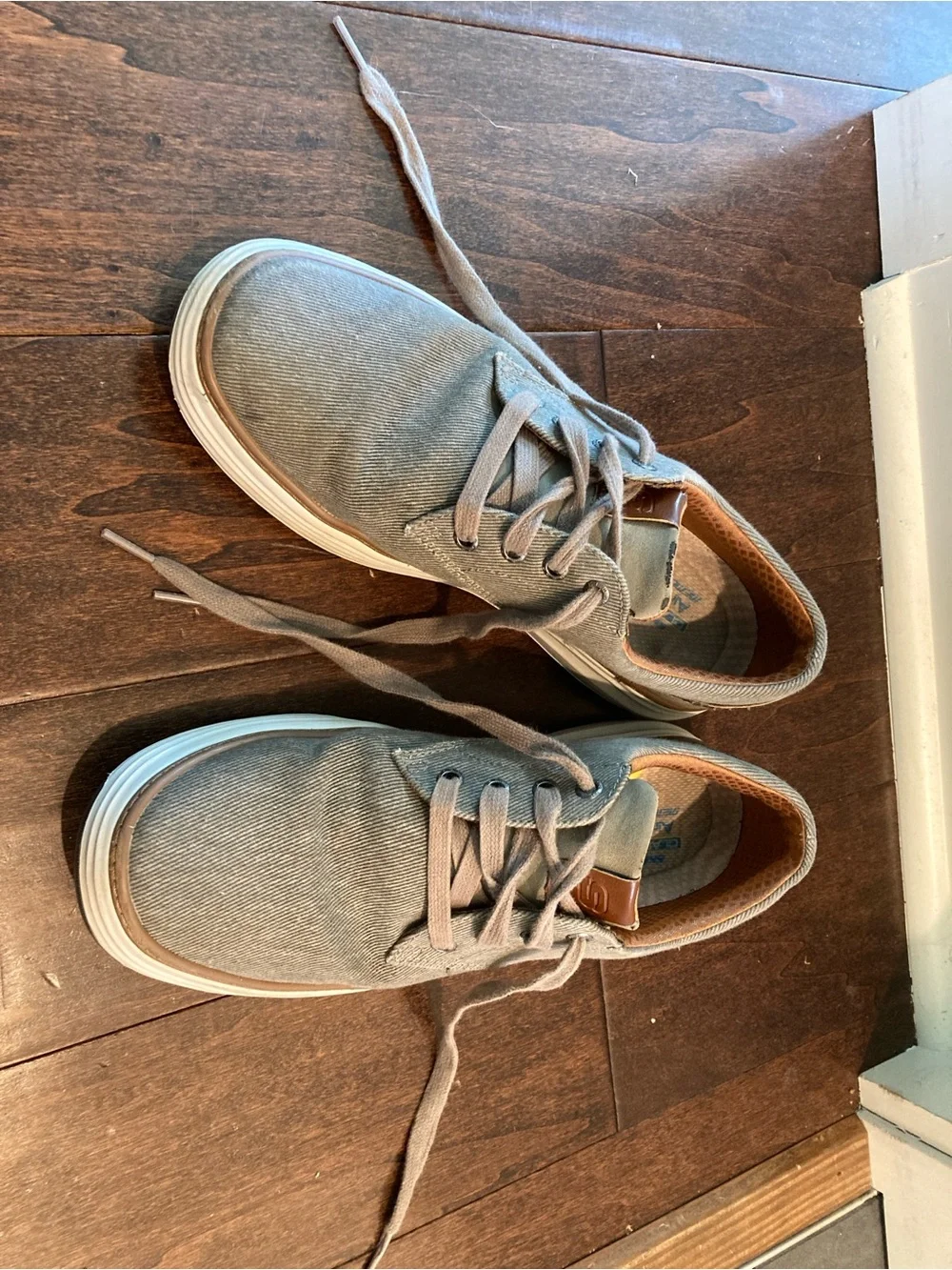 Skechers Men’s Taupe Canvas Boat Shoes with White Soles
